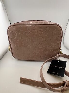 Nanette Lepore Patent Logo Camera Bag Crossbody Mauve Vegan Leather NWT